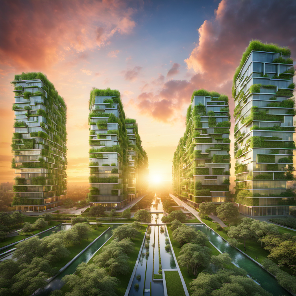 A sustainable green city with a (spectacular sky:1.5), center, showcasing breathtaking hues of (sunrise:2), greenery, and eco-friendly architecture by Rem Koolhaas:4, HDR, UHD Steps: 50, Sampler: DPM++ 2M, Schedule type: Exponential, CFG scale: 12, Seed: 1889055983, Size: 1024x1024,  Model: sd_xl_base_1.0, Refiner: sd_xl_refiner_1.0, Refiner switch at: 0.85