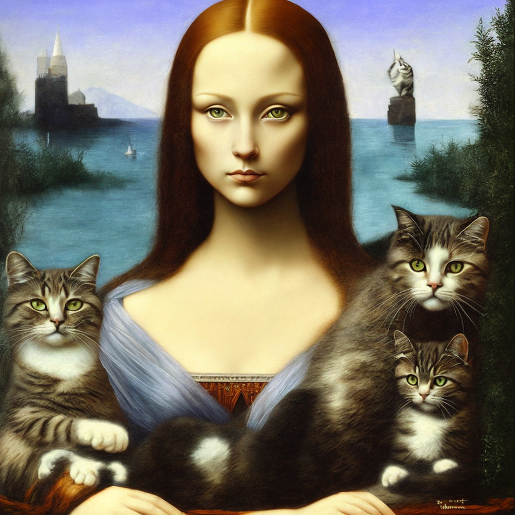 example for the prompt 'oil painting, woman:cat' in mdjrny-v4