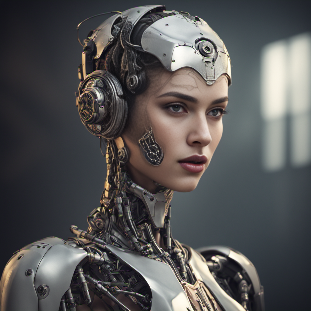 Portrait photo of a beautiful female cyborg from 1920, trending on artstation