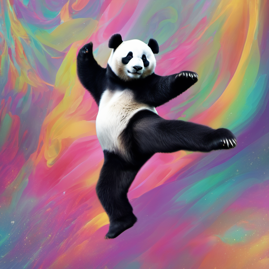 Weirdcore image of a dancing panda bear