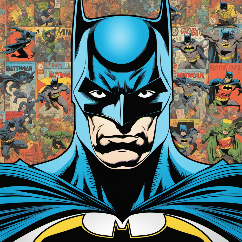 Retro comic style artwork, highly detailed batman, comic book cover, symmetrical, vibrant