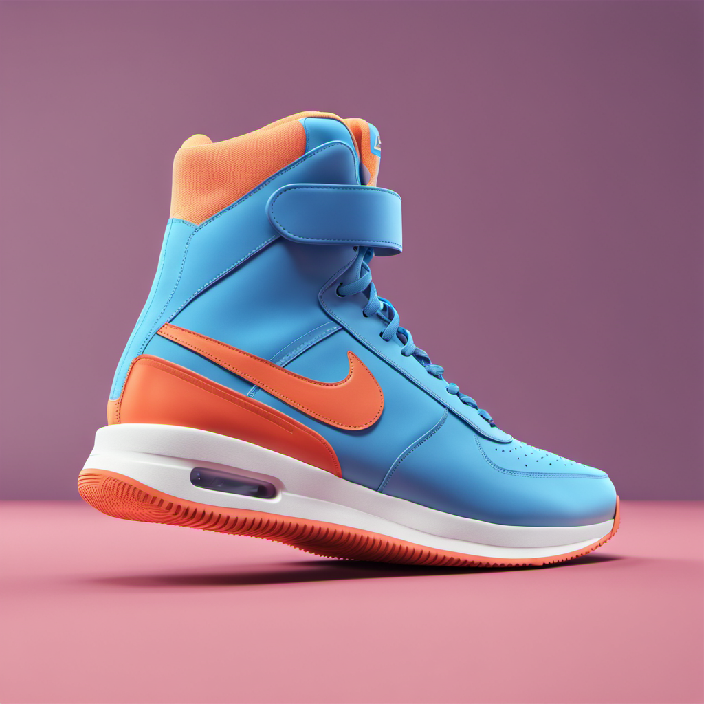 Product shot of Nike shoes, with soft vibrant colors, 3D blender render, modular constructivism, blue background, physically based rendering, centered