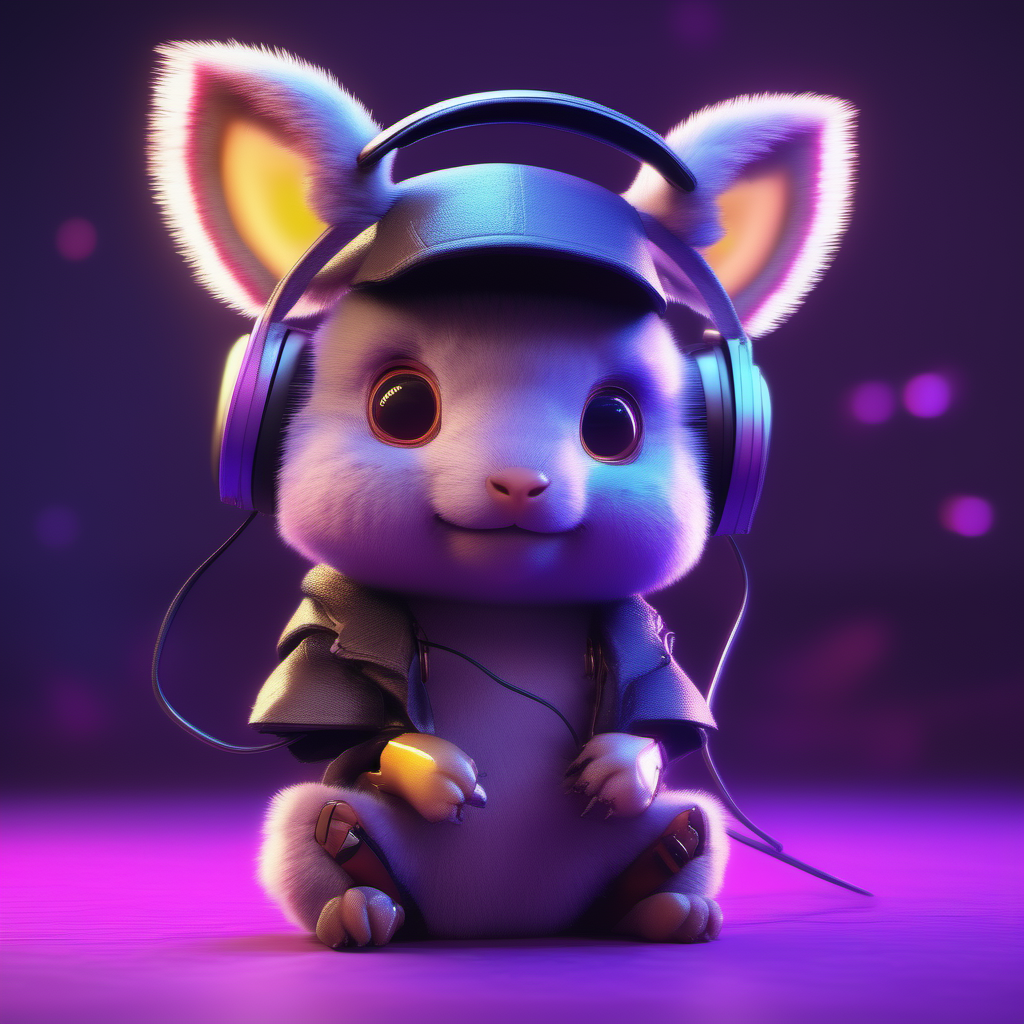 High quality 3D render neo - cyberpunk very cute half fluffy! wombat!! half cyborg with headphones, mechanical paw, highly detailed, unreal engine cinematic smooth, in the style of detective pikachu, hannah yata charlie immer, neon purple light, low angle, uhd 8k, sharp focus