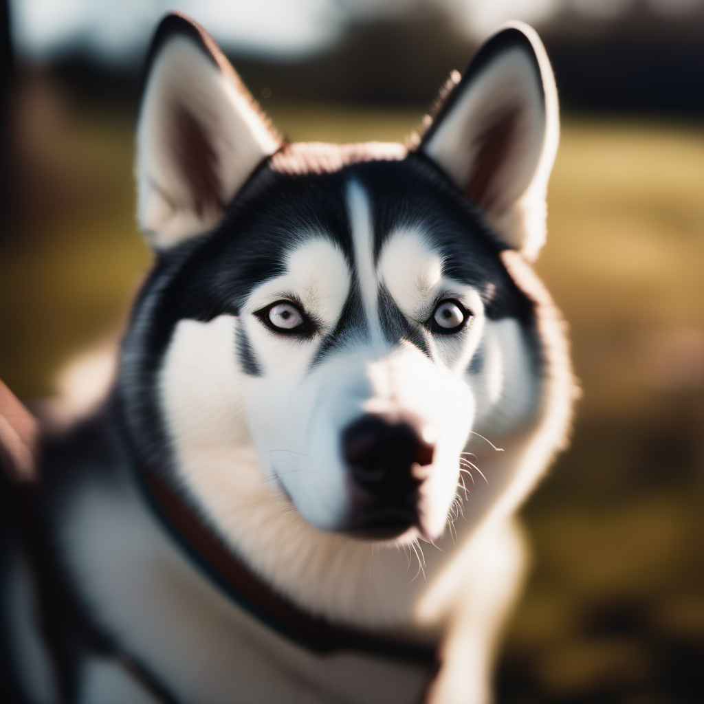 Close-up polaroid photo, of a husky, soft lighting, outdoors, 24mm Nikon Z FX