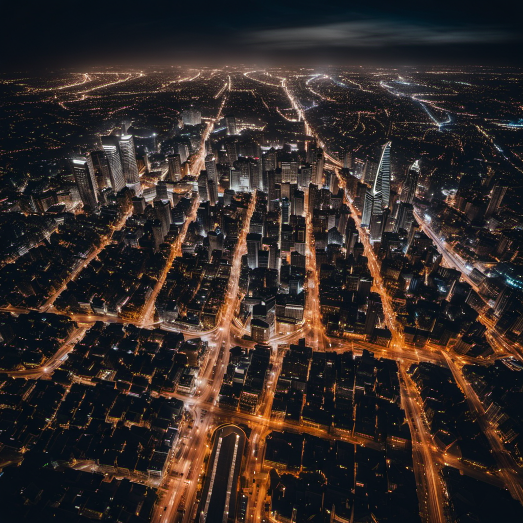 An aerial view of a city at night, long exposure, Instagram contest