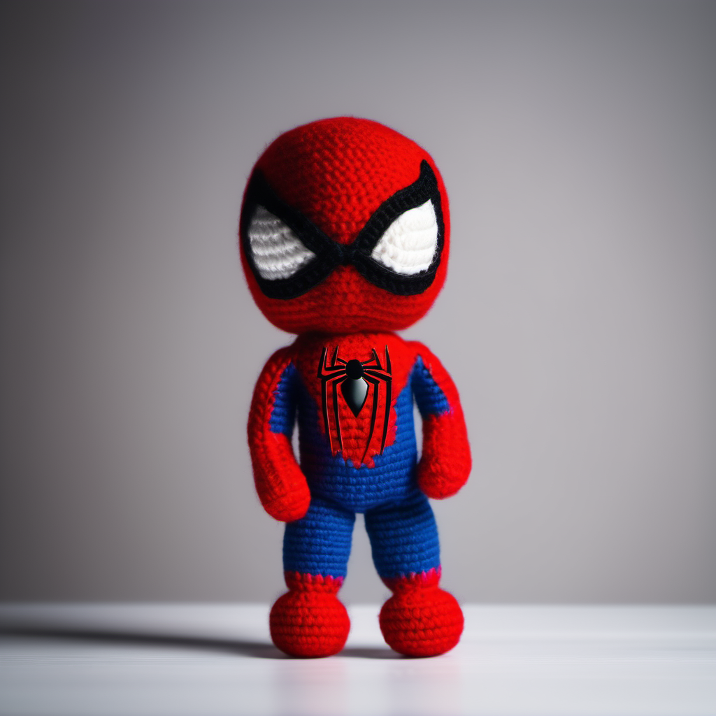 Crochet doll of Spiderman, studio lighting