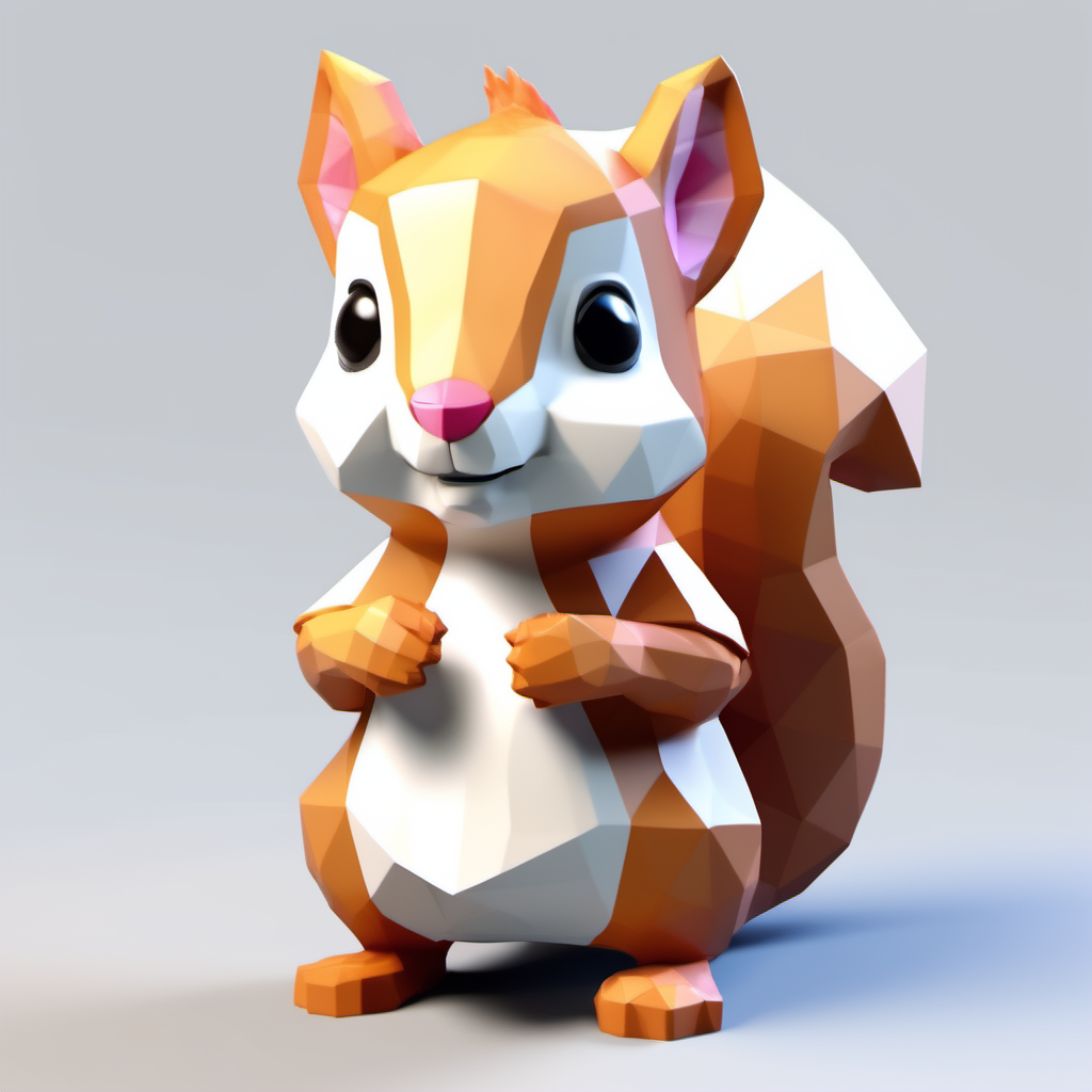 kawaii low poly squirrel character, 3d isometric render, white background, ambient occlusion, unity engine