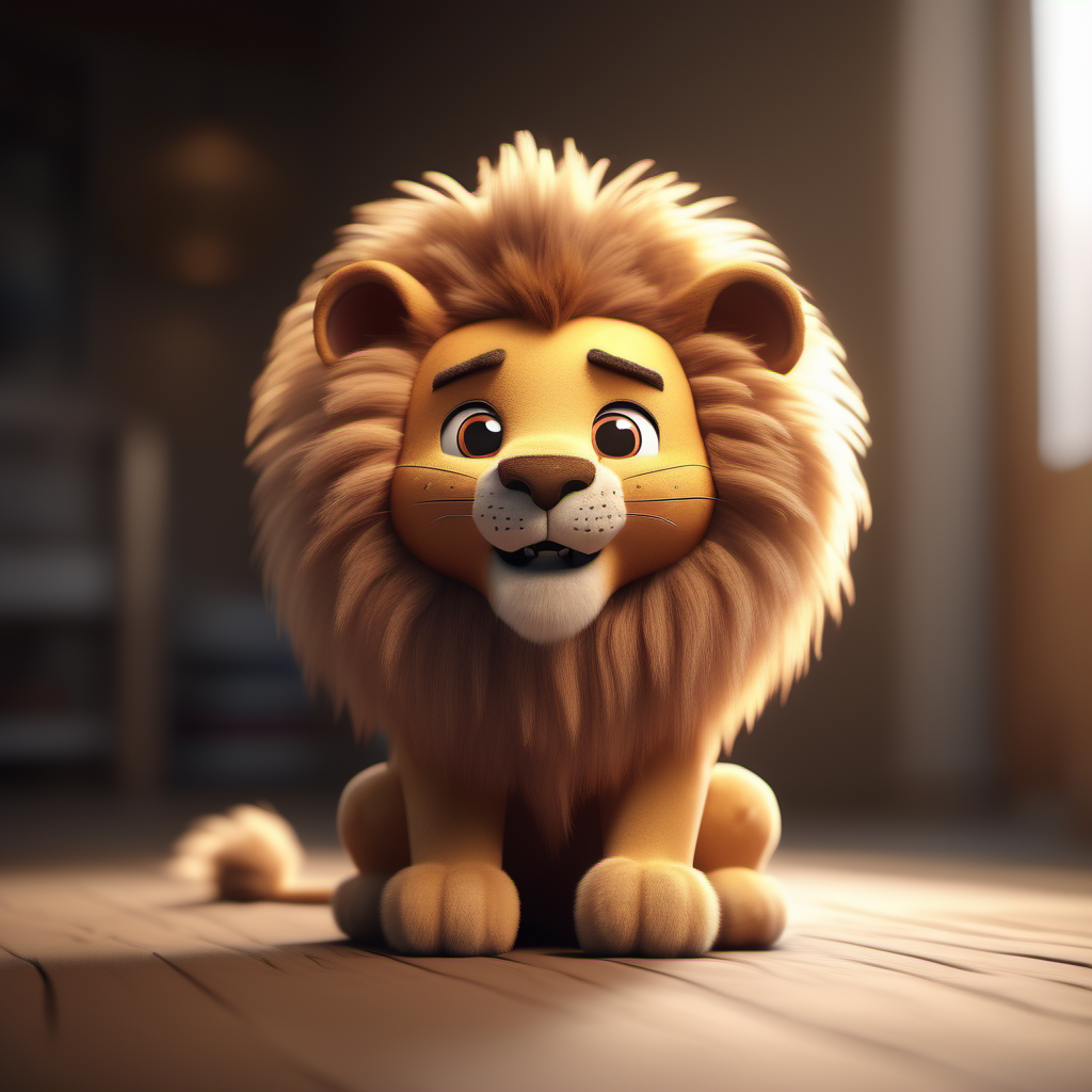 3d fluffy Lion, closeup cute and adorable, cute big circular reflective eyes, long fuzzy fur, Pixar render, unreal engine cinematic smooth, intricate detail, cinematic