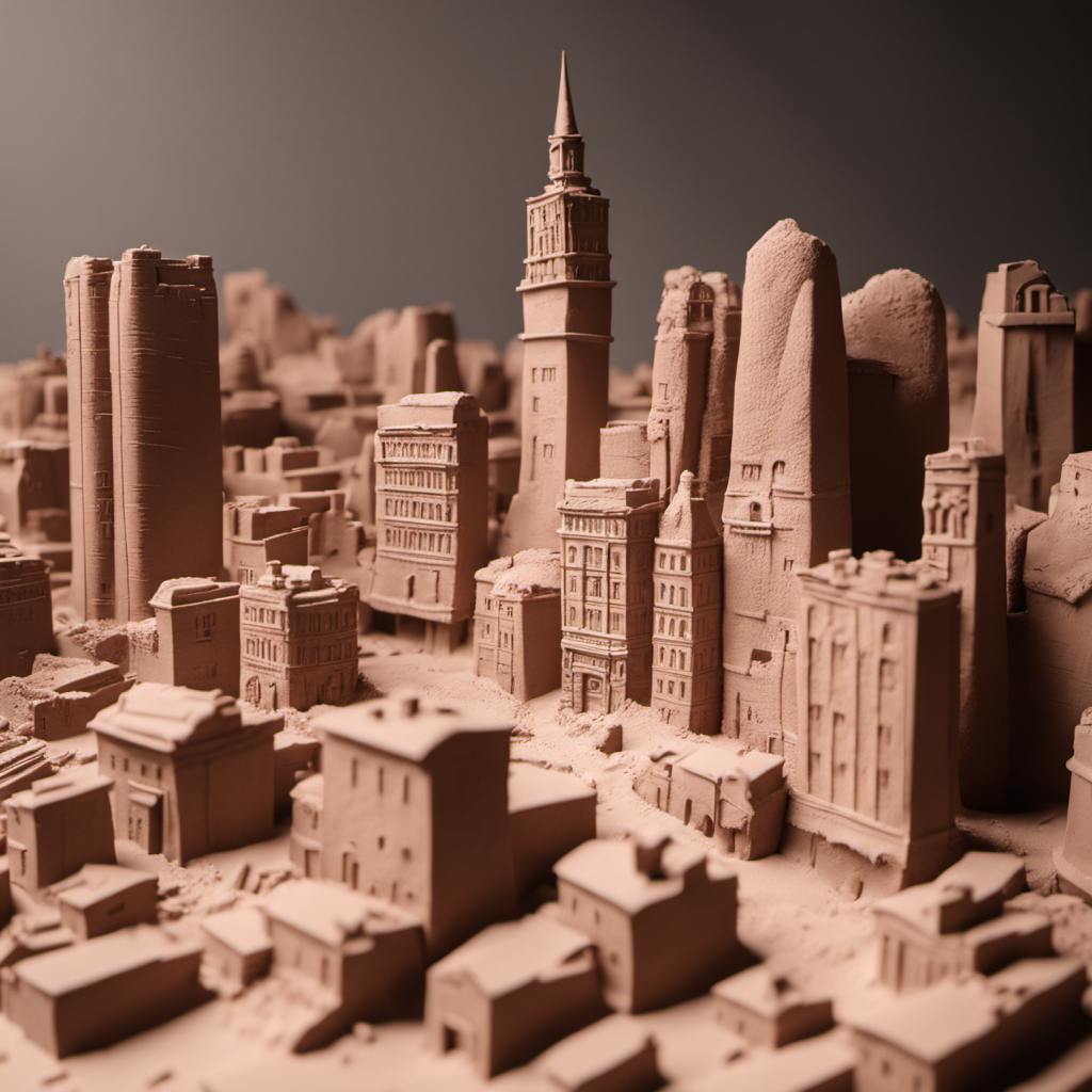 Clay model of a city, studio lighting