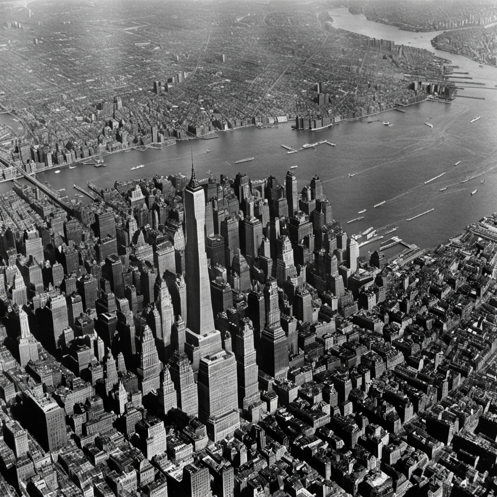 Aerial view of New York City, 1930, High resolution scan (AI hallucination)