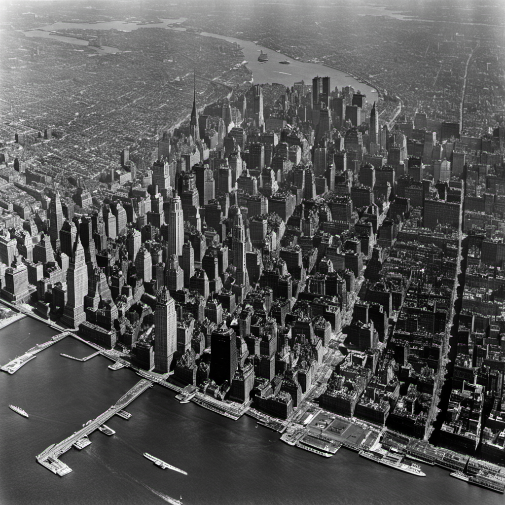 Aerial view of New York City, 1930, High resolution scan (AI hallucination)