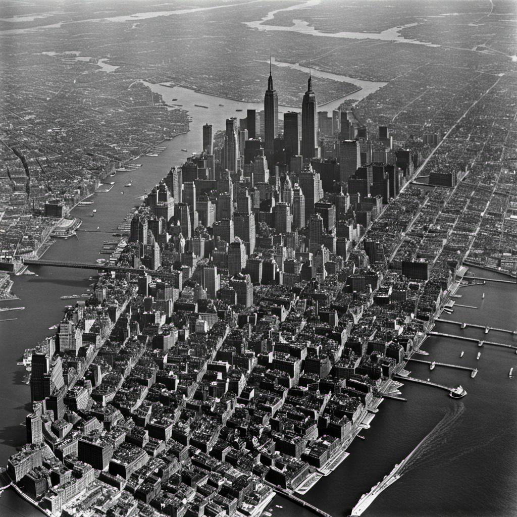 Aerial view of New York City, 1930, High resolution scan (AI hallucination)