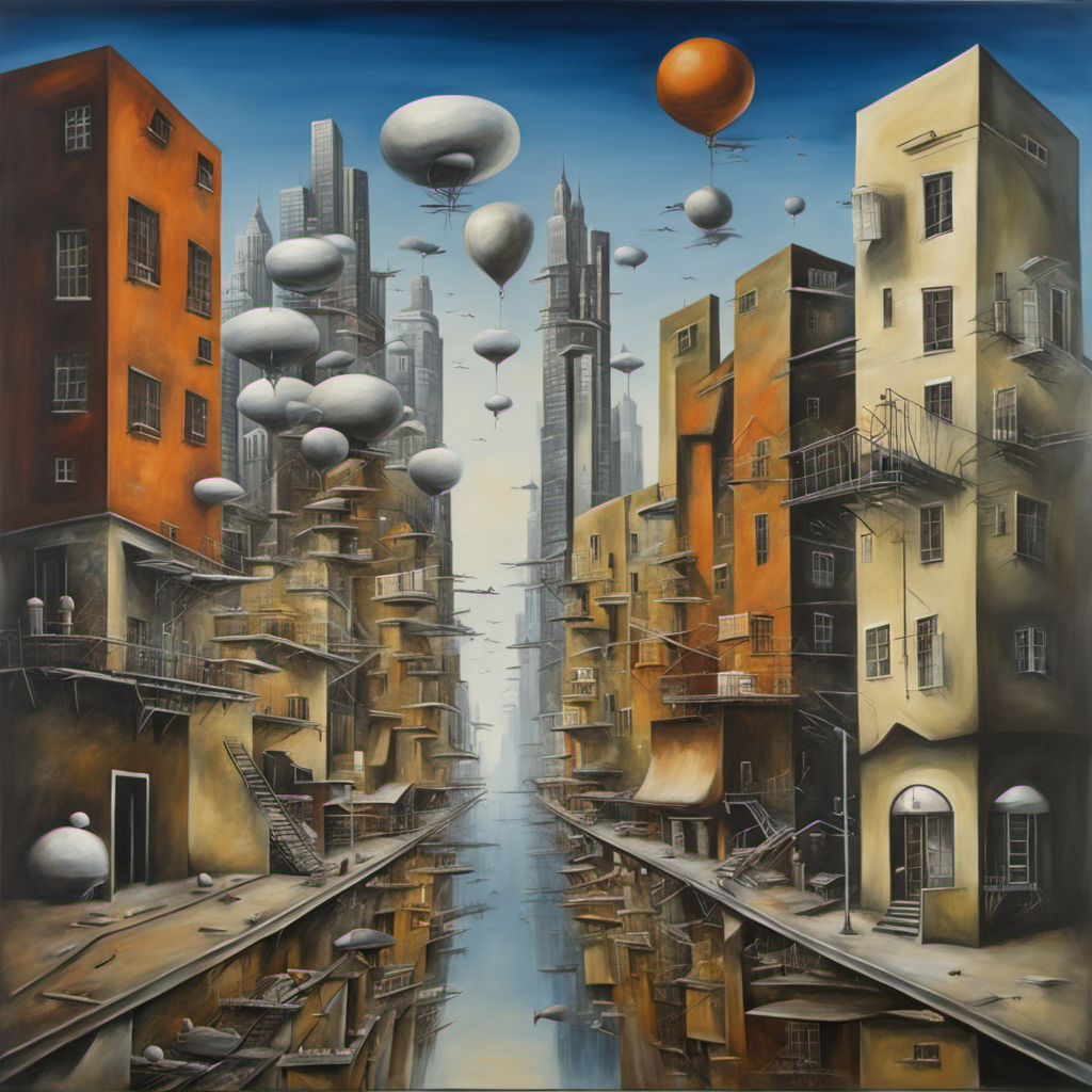 Surrealism painting of modern city, high quality