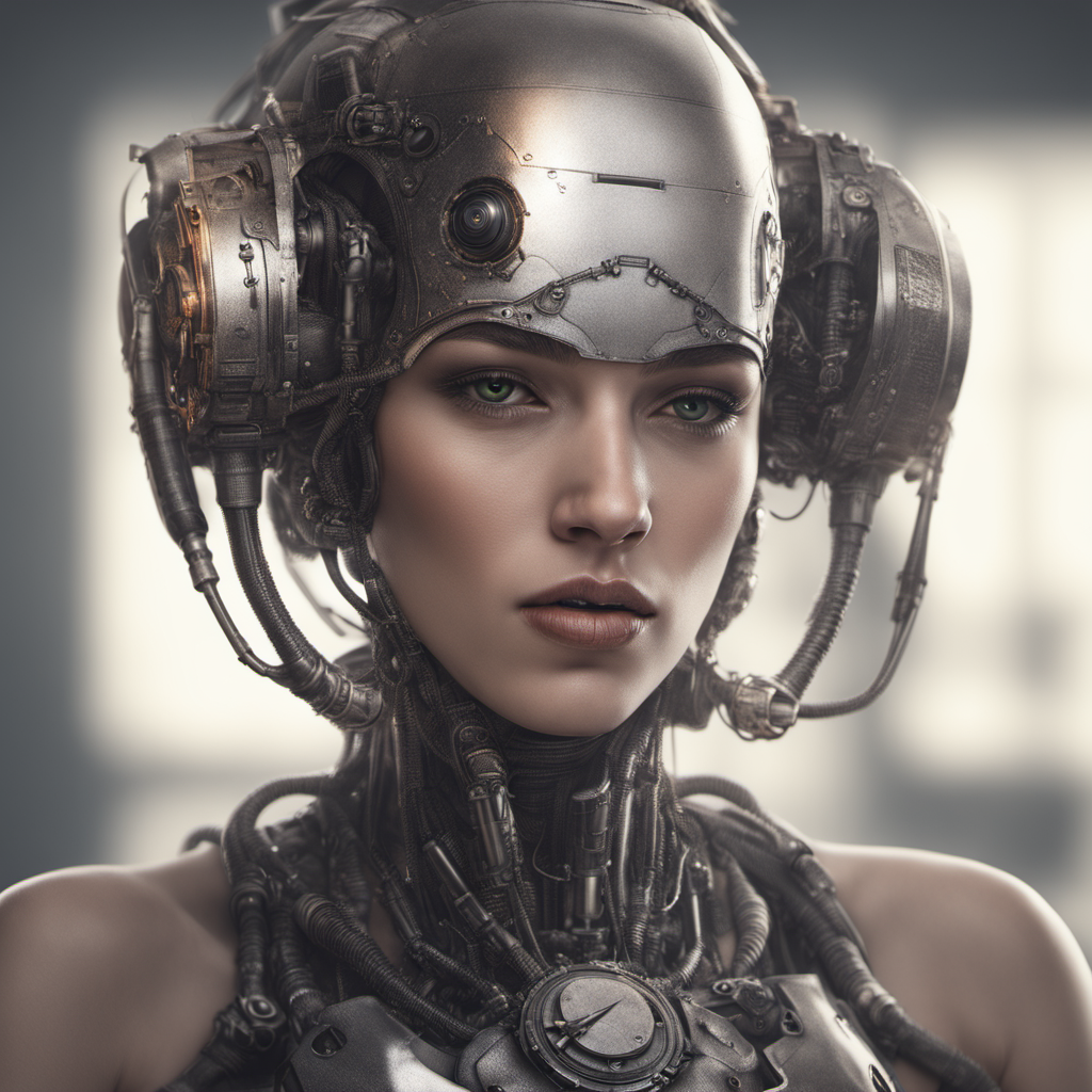 Portrait photo of a beautiful female cyborg from 1920, trending on artstation